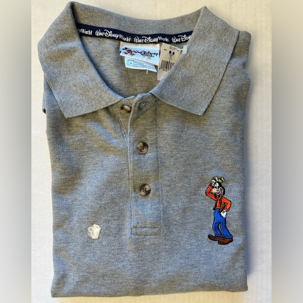 Vintage‎ Walt Disney World Goofy collared grey polo mens shirt NWT Sz-S.  F14